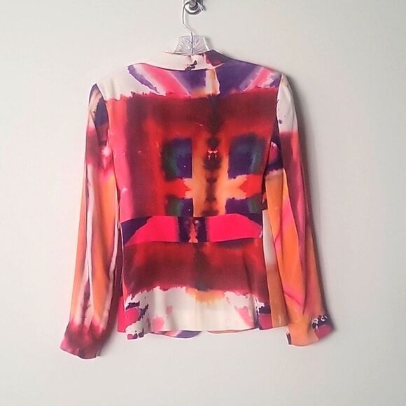 NWT Rachel Roy Sz 2 4 Silk Blazer Jacket Colorful Pink White Art Professional - Picture 7 of 16